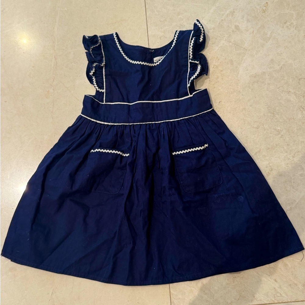 COPY - Minnow Navy with Scallop White Trim Dress